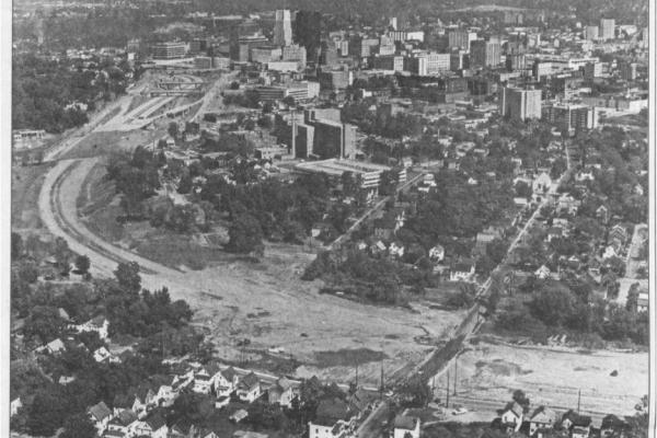 Neighborhoods were dissected to make way for the Innerbelt in the 1970s. (Photo courtesy of Akron Beacon Journal)
